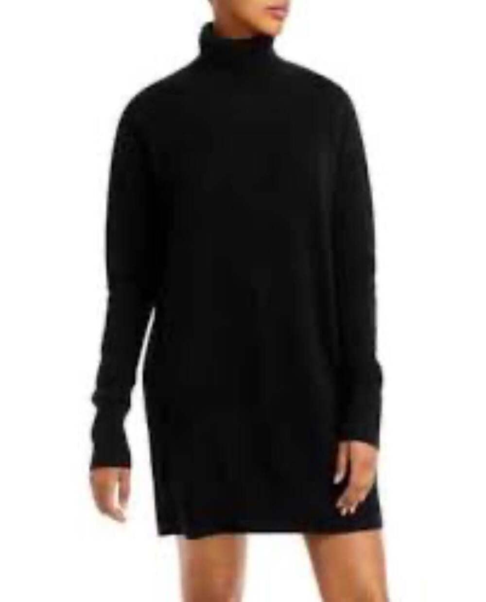 Aqua Cashmere Turtleneck Sweater Dress Black Size S VI0619 NWT - Picture 2 of 10